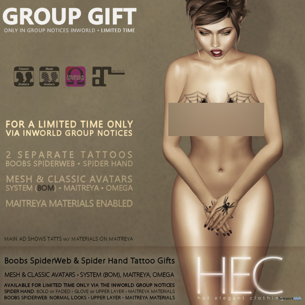 Spider Hands & Boobs SpiderWeb Tattoos Halloween 2019 Limited Time Group  Gift by HEC | Teleport Hub - Second Life Freebies