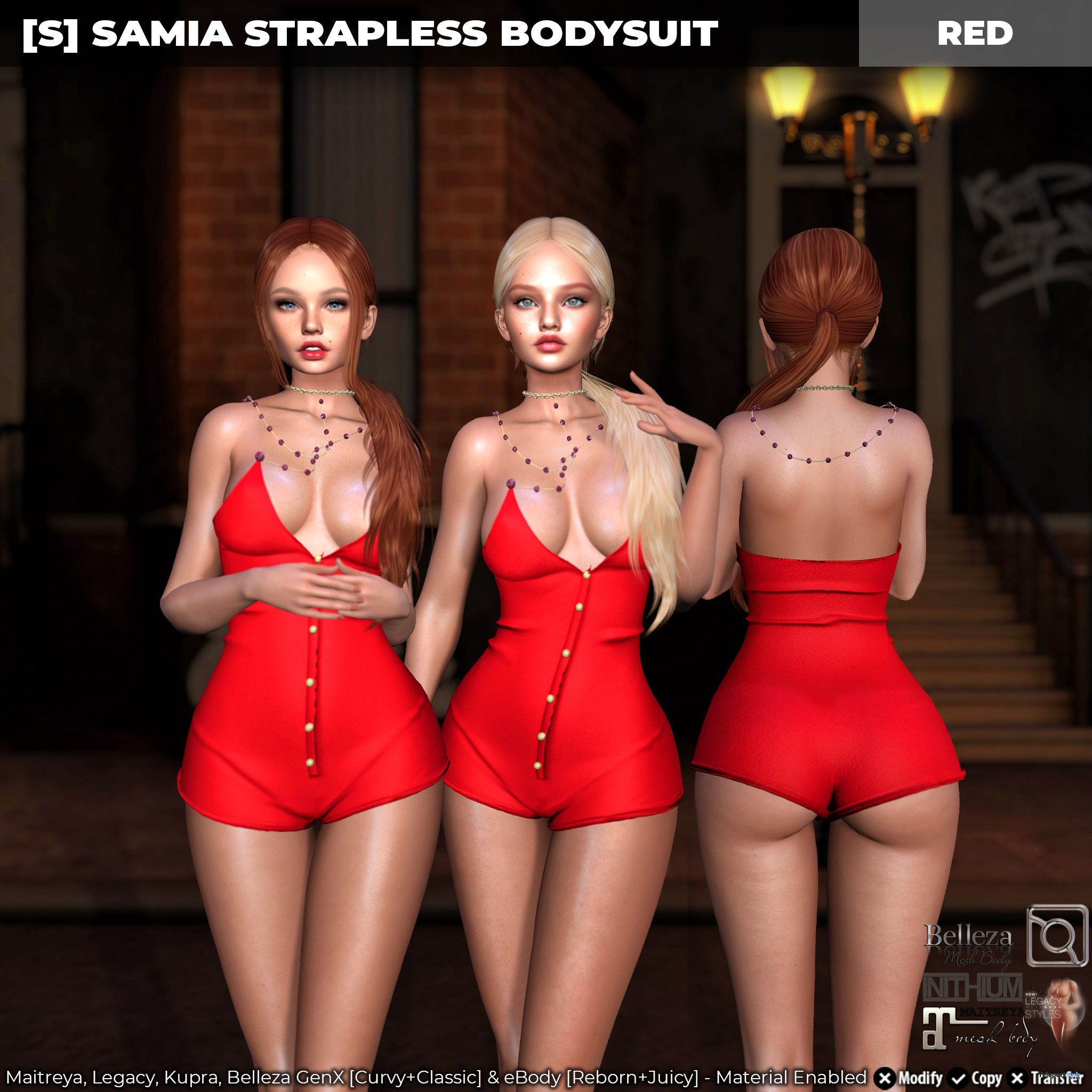 Red Strapless Bodysuit - S